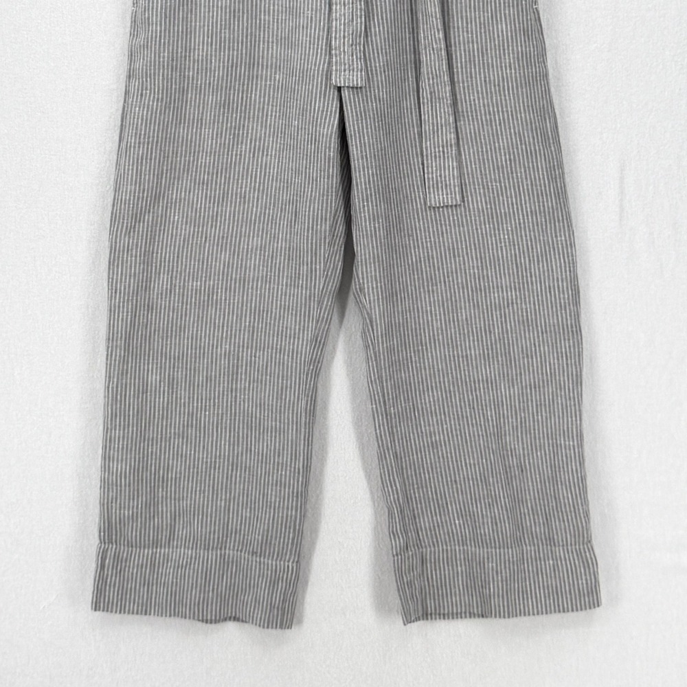 Everlane Jumpsuit Women 2 Gray Striped Linen Sleeveless Belted Wide Leg - Picture 7 of 16